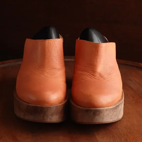 Free People Leather Platform Mules in Orange and Brown - Picture 3 of 14